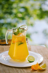 Cool refreshing drink on the background of nature