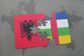 puzzle with the national flag of albania and central african republic on a world map