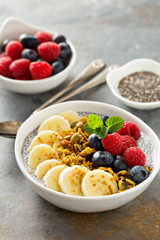 Vanilla chia pudding in a bowl with fresh fruit
