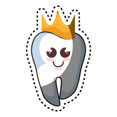 teeth funny character with crown kawaii style vector illustration design