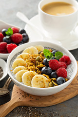 Vanilla chia pudding in a bowl with fresh fruit