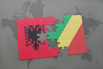 puzzle with the national flag of albania and republic of the congo on a world map