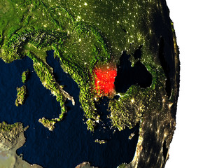 Bulgaria from space during dusk