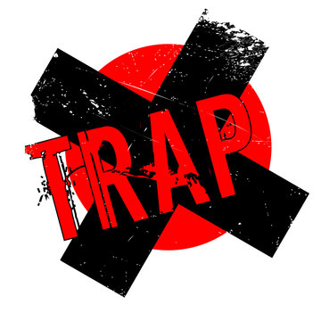 Trap rubber stamp. Grunge design with dust scratches. Effects can be easily removed for a clean, crisp look. Color is easily changed.