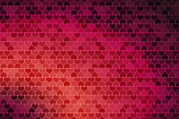 Vector Happy Valentine's Day gradient dark red and pink background with heart silhouettes different transparency.