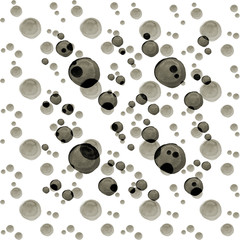 The abstract pattern of gray colorful watercolor circles different sizes. Simple round geometric shapes randomly scattered