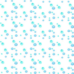 Fototapeta na wymiar The abstract pattern of blue colorful watercolor circles different sizes. Simple round geometric shapes randomly scattered