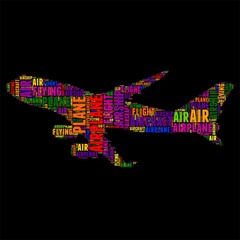 airplane Typography word cloud colorful Vector illustration