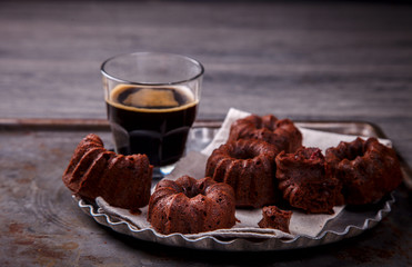Chocolate Cupcake.Pie Baking with Cherries and Coffee.selective focus.