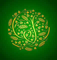 Vector floral ornament of hops and malt
