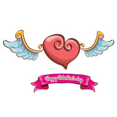 vector valentines day pink heart with angel wings