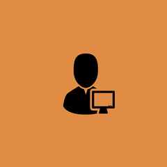 Businessman working on computer icon. flat design