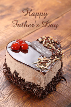 Delicious Chocolate Cake In Shape Of Heart With Happy Fathers Da