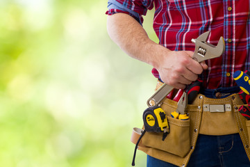 the construction worker and technician on background