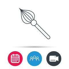 Brush icon. Paintbrush tool sign. Artist instrument symbol. Group of people, video cam and calendar icons. Vector