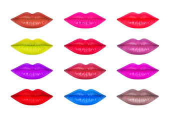 set of female lips with different lipstic colors