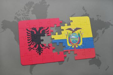 puzzle with the national flag of albania and ecuador on a world map
