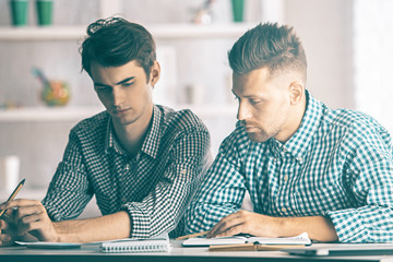 Handsome men doing paperwork