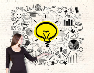 businesswoman holding lightbulb
