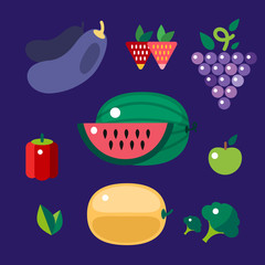 Set of colorful cartoon fruit icons vector illustration.