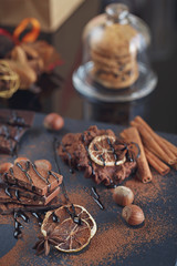 Lemon, nuts and assortment of fine chocolates