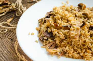 Homemade traditional Italian mushroom risotto