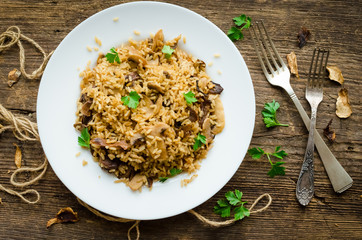 Homemade traditional Italian mushroom risotto