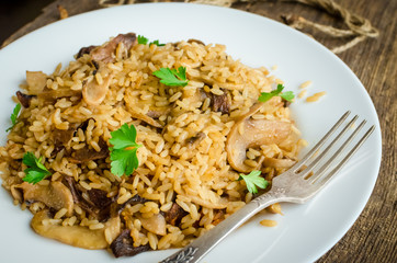 Homemade traditional Italian mushroom risotto