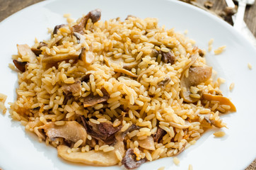 Homemade traditional Italian mushroom risotto