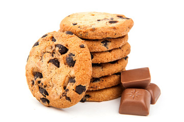 Chocolate chip cookie on white background