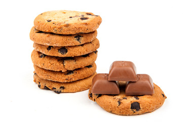 Chocolate chip cookie on white background