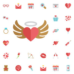 Heart with wings icon on the white background