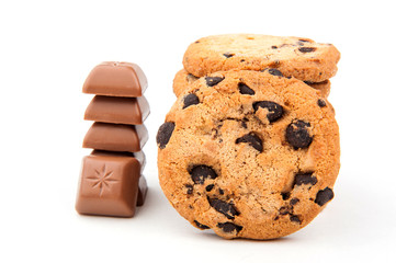 Chocolate chip cookie on white background