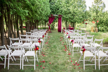 Wedding place setting, marsala wedding ceremony