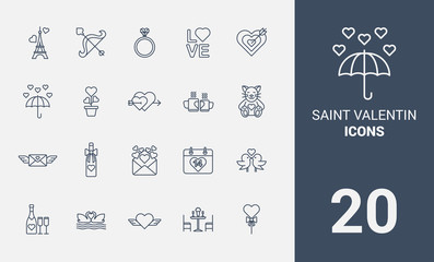 Valentine's Day line icons set