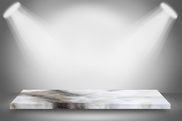 Empty top white marble shelves or marble table on gray gradient background with spotlight  / for product display montage product display