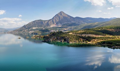 Naklejka na ściany i meble Egridir Lake panaroma in sunny and cloudy day, Isparta Turkey