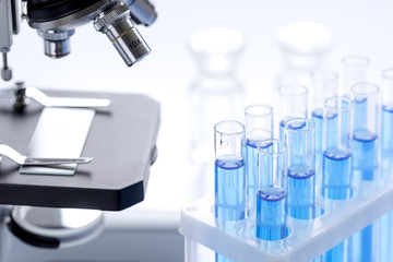 Laboratory, chemistry and science concept on white background
