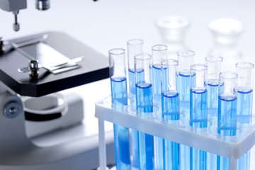 Laboratory, chemistry and science concept on white background