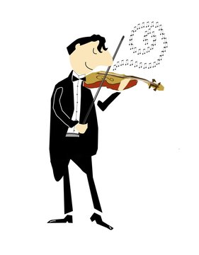 violinist playing violin, black suit, musical notes clip art preview