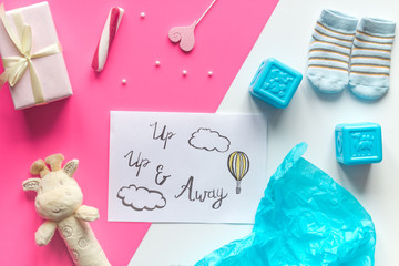 birth child baby shower concept boy or girl top view