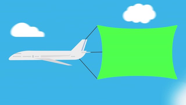 Cartoon Air-Plane Towing An Advertising Banner of green color easy to change it with your logo, message or media, seamless loop full hd and 4k.