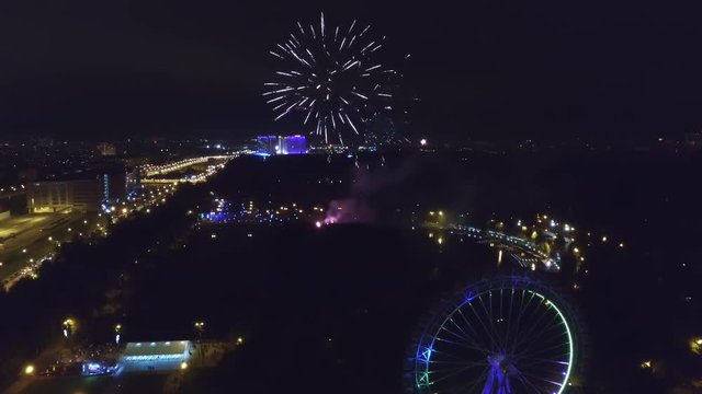 Aerial view of the fireworks at night