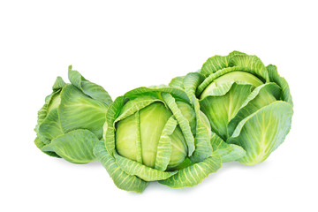 Fresh green cabbages isolated on white background