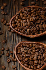 Coffee beans on a wooden desk