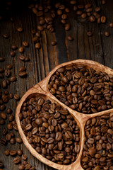 Coffee beans on a wooden desk