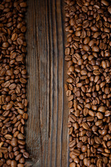 Coffee beans on a wooden desk