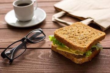 concept of lunch in officeat work top view