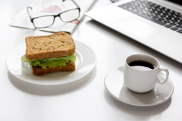 concept of lunch in officeat work top view