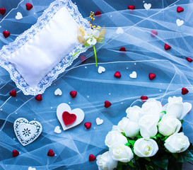 Valentine's Day background, with hearts and various romantic elements